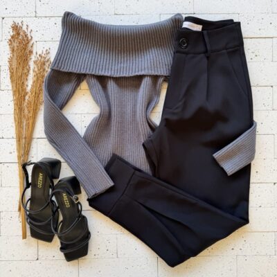 BLUSA TRICO MODAL CIGANINHA MANGA LONGA CINZA