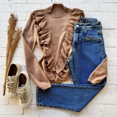 BLUSA TRICO MODAL COM BABADOS FRONTAL NUDE