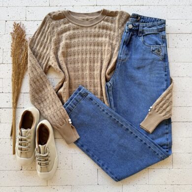 BLUSA TRICO MODAL DETALHADO COM BOTÕES NO PUNHO BEGE 2.0