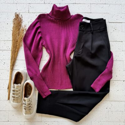 BLUSA TRICO MODAL PRINCESA GOLA ALTA LUXO MAGENTA