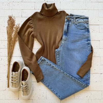 BLUSA TRICO MODAL PRINCESA GOLA ALTA LUXO MARROM