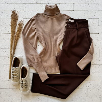 BLUSA TRICO MODAL PRINCESA GOLA ALTA LUXO NUDE