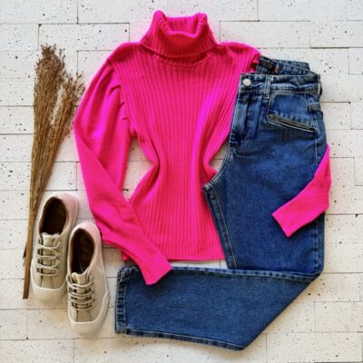 BLUSA TRICO MODAL PRINCESA GOLA ALTA LUXO PINK 2.0