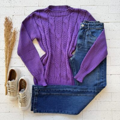 BLUSA TRICO TRAMA TRANÇADA MANGA LONGA ROXO