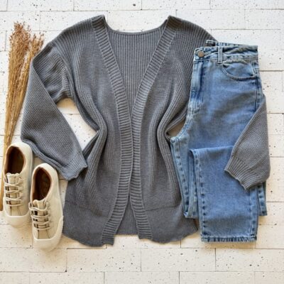 CARDIGAN TRICO ALONGADO CINZA