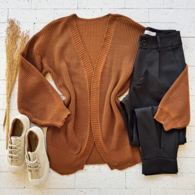 CARDIGAN TRICO ALONGADO TELHA