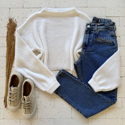 CROPPED TRICO MOUSSE SOLTINHO MANGA LONGA BRANCO