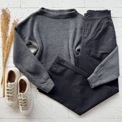 CROPPED TRICO MOUSSE SOLTINHO MANGA LONGA GRAFITE