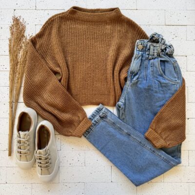 CROPPED TRICO MOUSSE SOLTINHO MANGA LONGA MOSTARDA