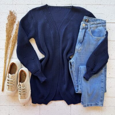 CARDIGAN TRICO MANGA BOLHAS MARINHO