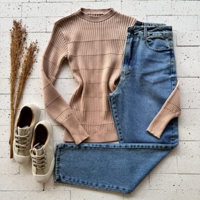 BLUSA TRICO MODAL MANGA LONGA DETALHADA BEGE