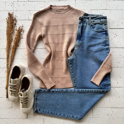 BLUSA TRICO MODAL MANGA LONGA DETALHADA BEGE