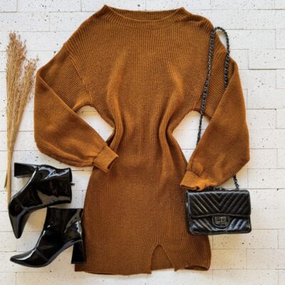 VESTIDO TRICO MOUSSE MANGA LONGA PREMIUM CARAMELO 2.0