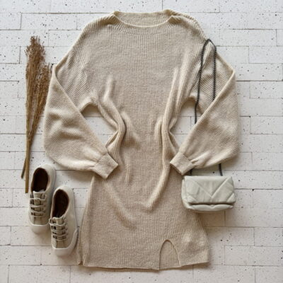 VESTIDO TRICO MOUSSE MANGA LONGA PREMIUM CREME