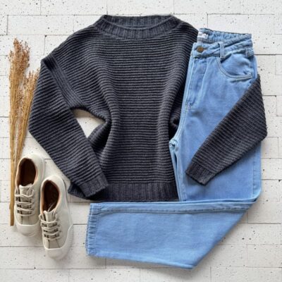 BLUSA EM TRICO MOUSSE MANGA LONGA GRAFITE