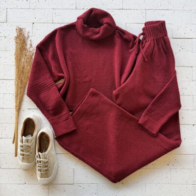 CONJUNTO TRICO MOUSSE CROPPED GOLA BOBA E PANTALONA VERMELHO