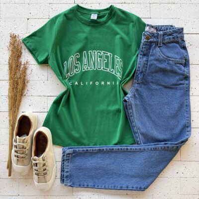T-SHIRT ALGODÃO ESTAMPA LOS ANGELES VERDE