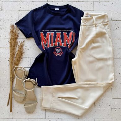 T-SHIRT ALGODÃO ESTAMPA MIAMI MARINHO