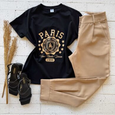 T-SHIRT ALGODÃO ESTAMPA PARIS PRETA