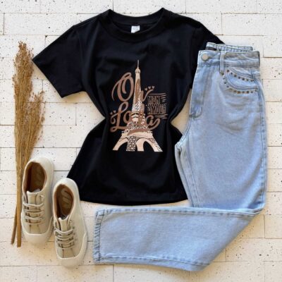 T-SHIRT ALGODÃO ESTAMPA TORRE EIFFEL PRETA