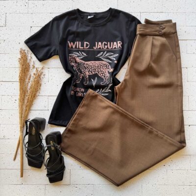 T-SHIRT ALGODÃO ESTAMPA WILD JAGUAR PRETO