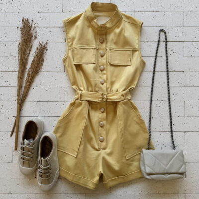 MACAQUINHO COTTON COM ELÁSTICO NA CINTURA E CINTO PREMIUM AMARELO