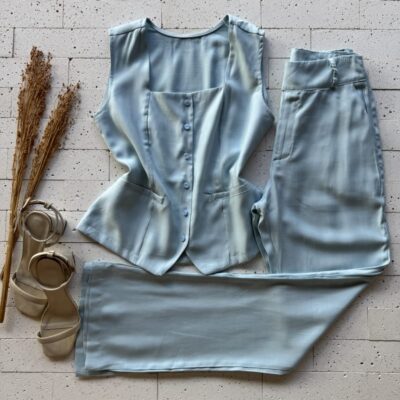 CONJUNTO BLUSA DECOTE QUADRADO E CALÇA RETA