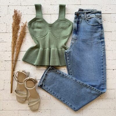 CROPPED REGATA MODAL PEPLUM DETALHADO VERDE PISTACHE