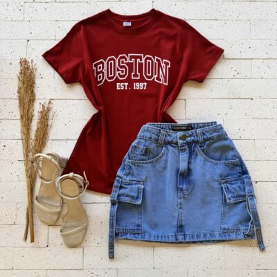 T-SHIRT ALGODÃO ESTAMPA BOSTON VERMELHA
