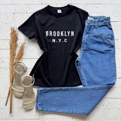 T-SHIRT ALGODÃO ESTAMPA BROOKLYN N.Y.C PRETA