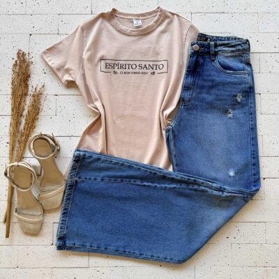 T-SHIRT ALGODÃO ESTAMPA ESPÍRITO SANTO BEGE