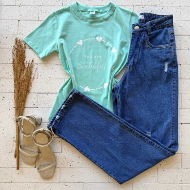 T-SHIRT ALGODÃO ESTAMPA YOU ARE BEAUTIFUL MENTA