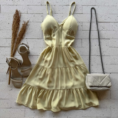 Dondoca_com_br Vestido Alcinha Rodado Basic Amarelo