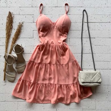 Dondoca_com_br Vestido Alcinha Rodado Basic Laranja