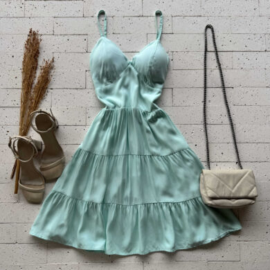 Dondoca_com_br Vestido Alcinha Rodado Basic Menta