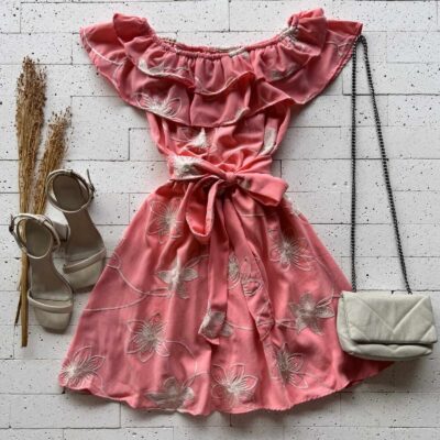 Dondoca_com_br Vestido Ciganinha Bordado Com Amarracao Fixa Laranja