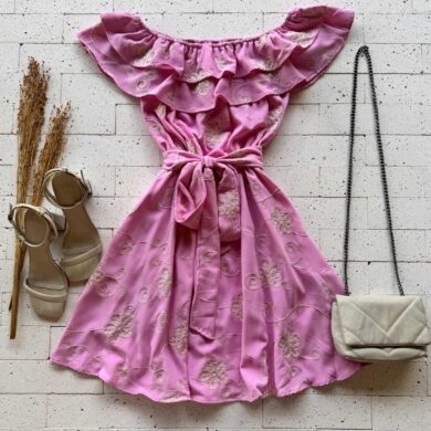 Dondoca_com_br Vestido Ciganinha Bordado Com Amarracao Fixa Rosa