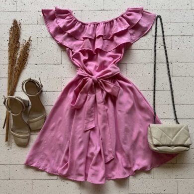 Dondoca_com_br Vestido Ciganinha Detalhado Com Amarracao Fixa Rosa