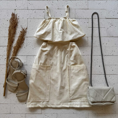 Dondoca_com_br Vestido Cotton Detalhe Bolsos E Abertura Na Cintura Off