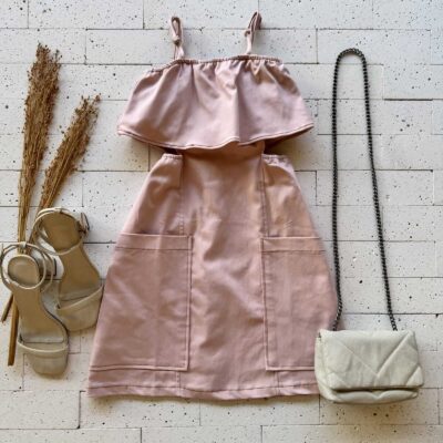 Dondoca_com_br Vestido Cotton Detalhe Bolsos E Abertura Na Cintura Rosa