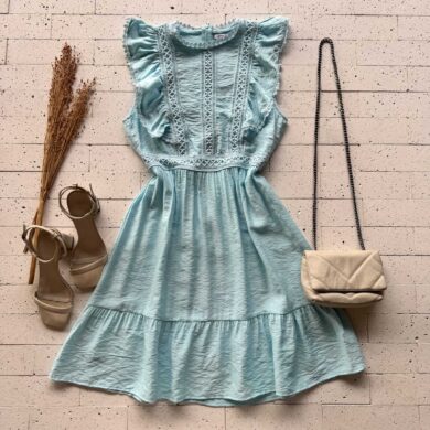 Dondoca_com_br Vestido Detalhe Babados E Gripier Frontal Azul