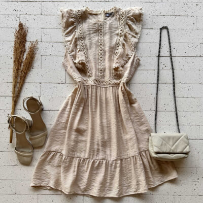 Dondoca_com_br Vestido Detalhe Babados E Gripier Frontal Bege