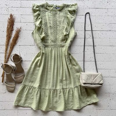 Dondoca_com_br Vestido Detalhe Babados E Gripier Frontal Verde