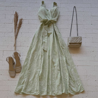 Dondoca_com_br Vestido Longo Bordado Alcinha E Amarracao Fixa Verde