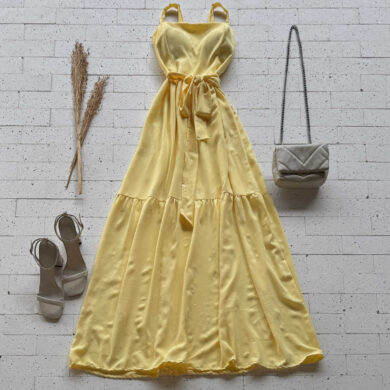 Dondoca_com_br Vestido Longo Detalhado Alcinha E Amarracao Fixa Amarelo