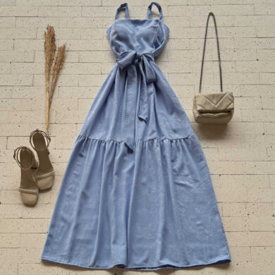 Dondoca_com_br Vestido Longo Detalhado Alcinha E Amarracao Fixa Azul