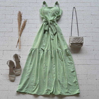 Dondoca_com_br Vestido Longo Detalhado Alcinha E Amarracao Fixa Verde