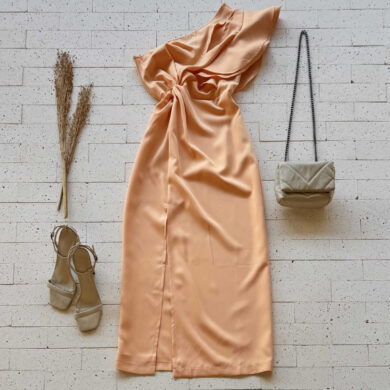 Dondoca_com_br Vestido Midi Um Ombro So Babados E Fenda Laranja