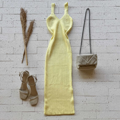 Dondoca_com_br Vestido Modal Canelado Com Alcinha Amarelo