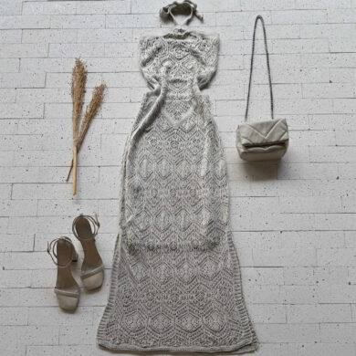 Dondoca_com_br Vestido Trico Longuete Com Fenda E Abertura Na Cintura Bege